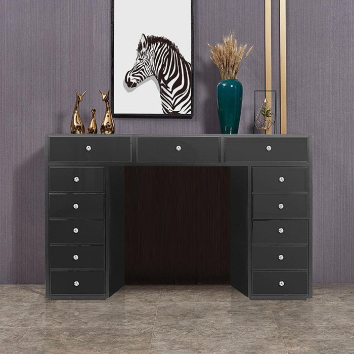 NY Diamond import Black Mirrored Makeup Vanity With 13 Drawers Used For